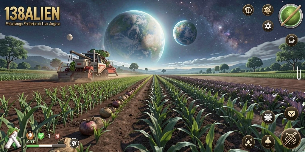 Tampilan gameplay 138ALIEN menampilkan keindahan kebun alien yang subur.