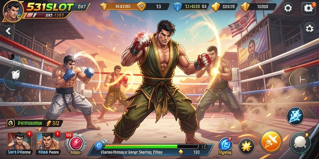 Screenshot gameplay 531SLOT menampilkan aksi pertarungan yang seru.
