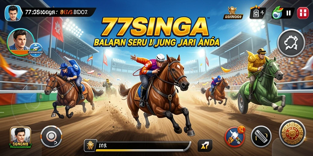 Screenshot gameplay 77SINGA menampilkan balapan seru dengan mobil yang melaju cepat.
