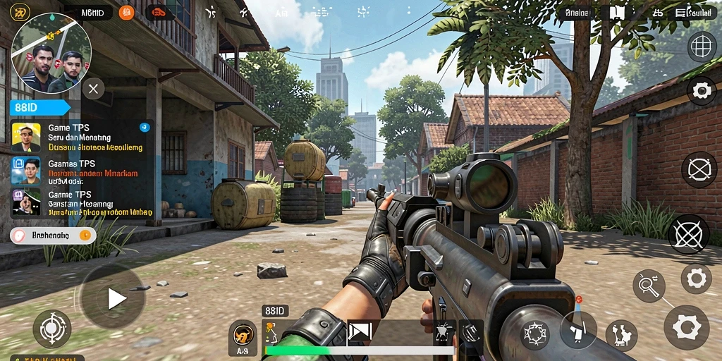 Tampilan utama 88ID dengan aksi gameplay TPS yang intens.