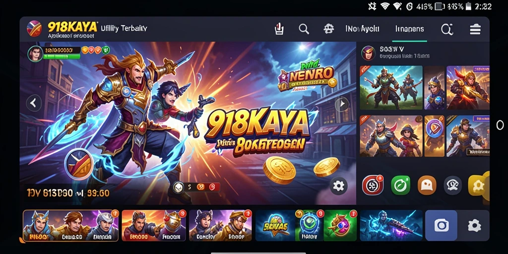 Tampilan utama 918KAYA dengan berbagai fitur Utility yang menarik.