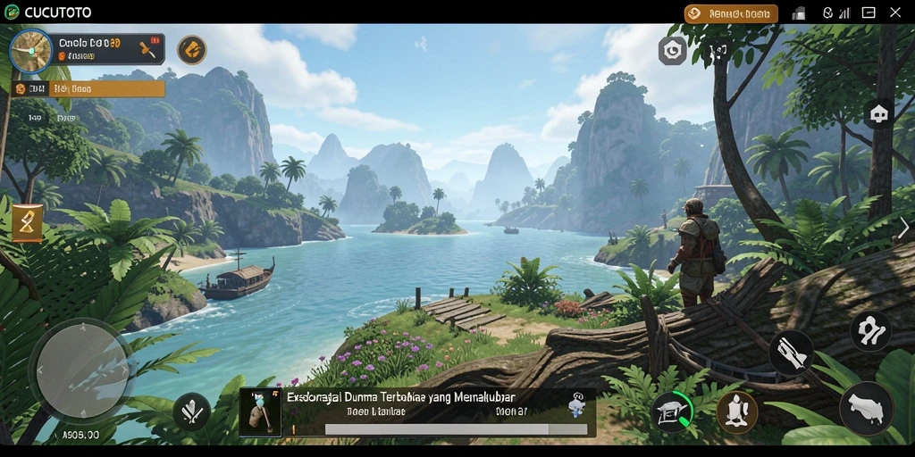 Screenshot gameplay CUCUTOTO yang menunjukkan pemandangan luar biasa dari dunia terbuka.