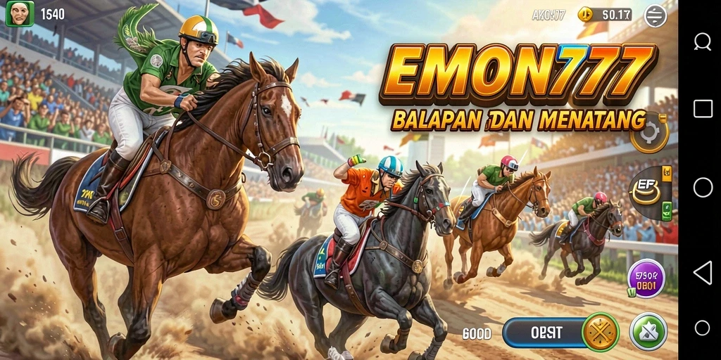 Screenshot utama EMON777 menunjukkan aksi balapan yang mendebarkan.