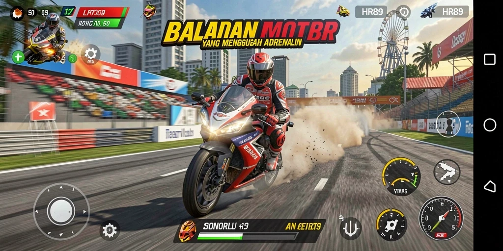 Gameplay balapan motor yang seru dan kompetitif di HR89.