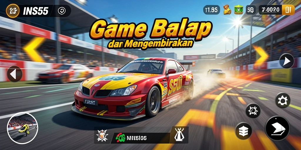 Gameplay seru dan mendebarkan dari INS55 dengan mobil balap yang cepat.