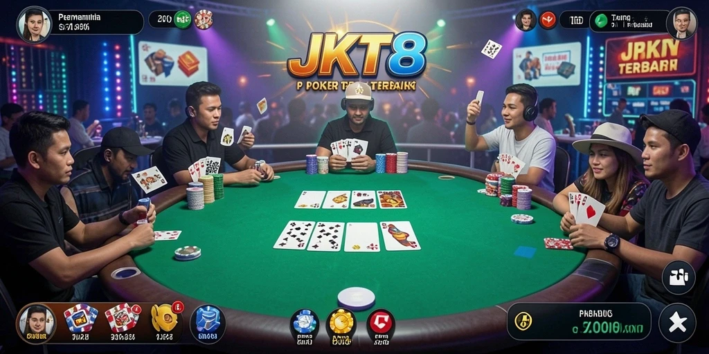 Tampilan gameplay poker JKT8 yang mengasyikkan.