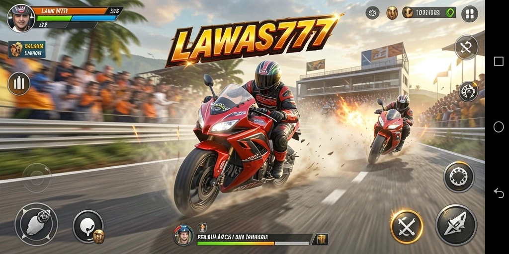 Tampilan gameplay balapan motor yang intens dan seru.