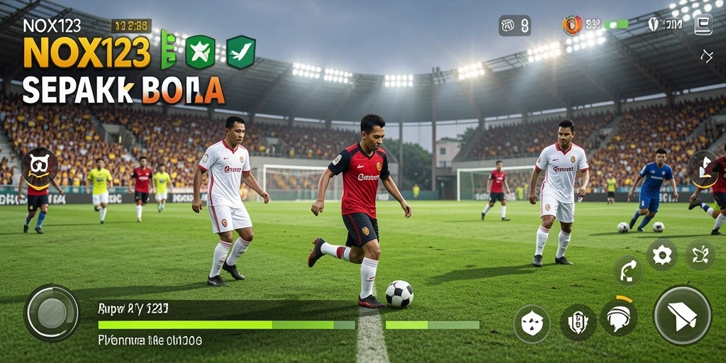 Tampilan gameplay seru di lapangan sepak bola yang penuh aksi.