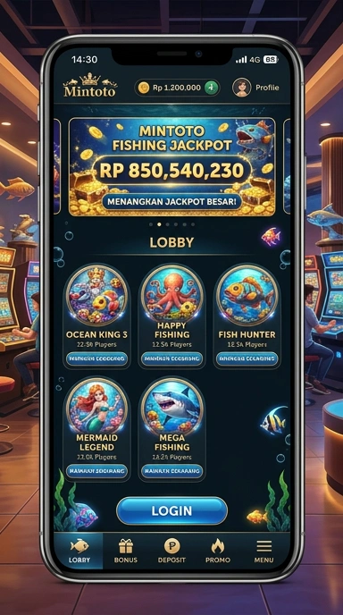 Tampilan utama aplikasi mintoto dengan berbagai kategori.